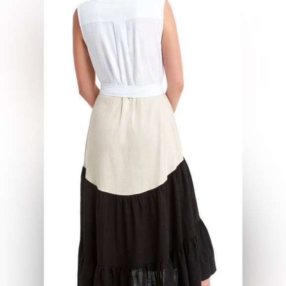 H HALTON MAXI DRESS TIERED LINEN BLEND COLOR BLOCK SIZE M NWT - Picture 6 of 14
